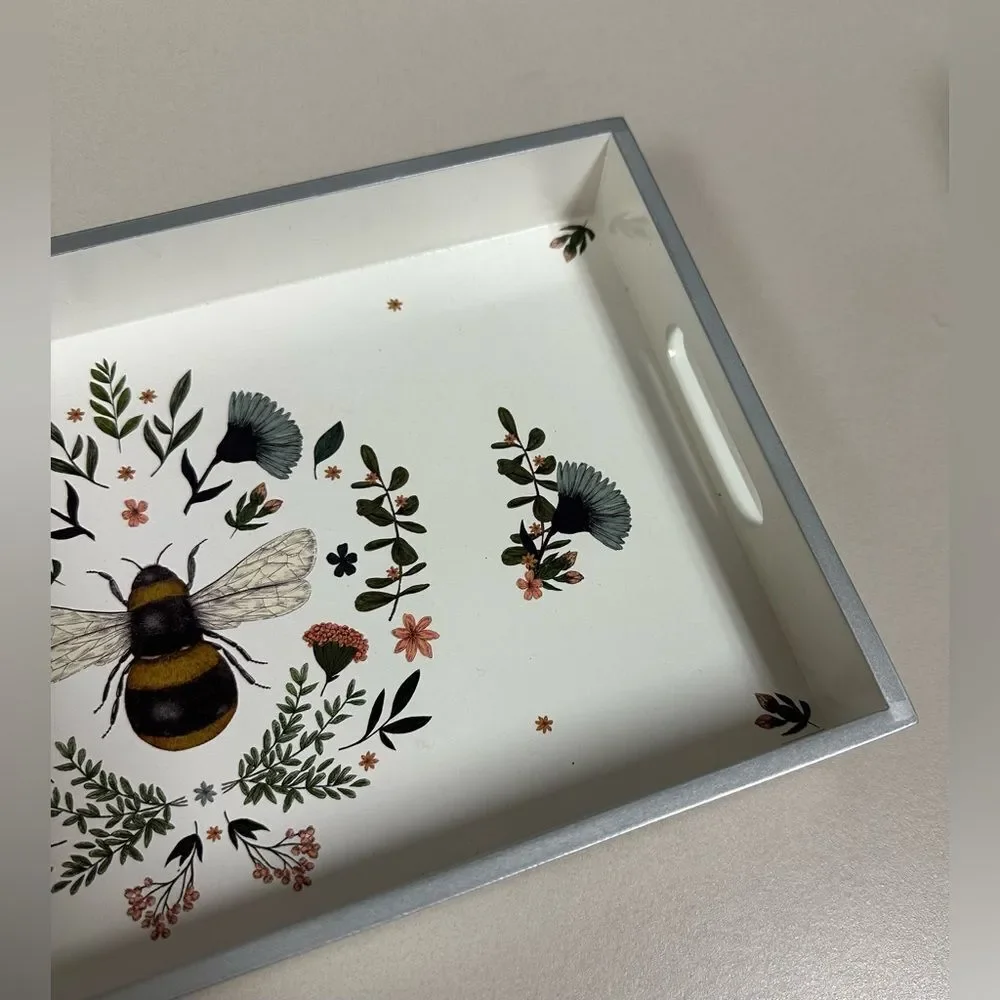 PPD White Blue Black Gold Secret Bee Lacquered Vanity Tray